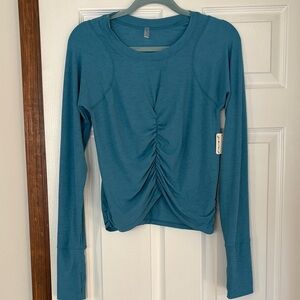 Free People Movement Teal Long Sleeve Ruched Women's Top